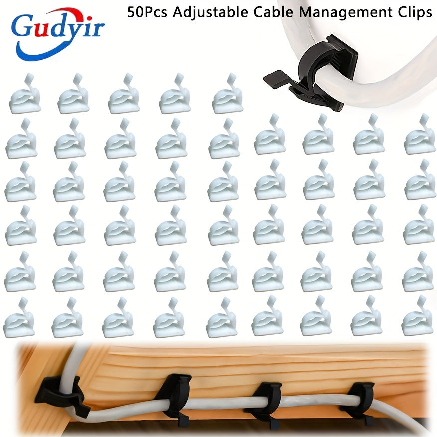 50pcs Adjustable Cable Management Clips, Adhesive Cable Organizers Sticky Wire Clips Cord Holder For TV PC Ethernet Cable Under Desk Wall Home Office ( Upgraded Adjustable )