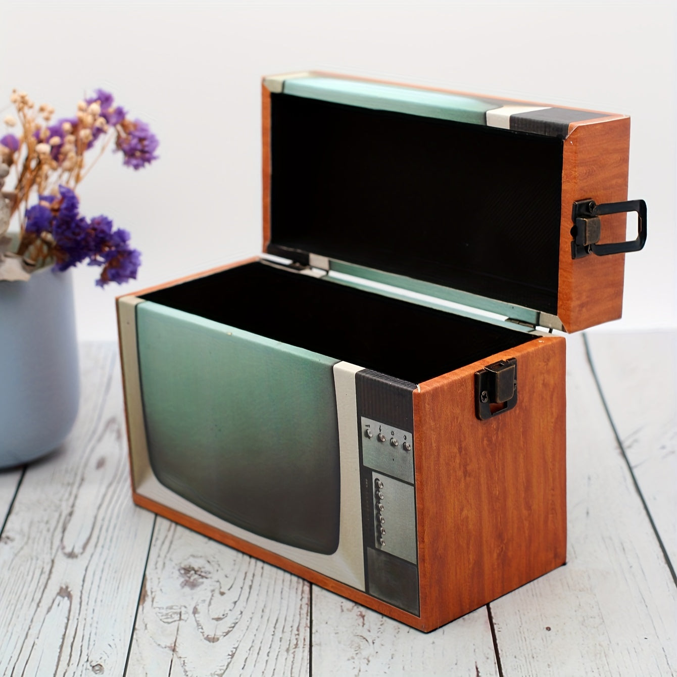 1pc Vintage TV Styling Storage Box - PU Leather Wood Decoration Box, Creative Storage Box, Jewelry Box, With Handle & Flip Lid - For Home Decor Enthusiasts - Perfect Gift for Housewarming & Birthday