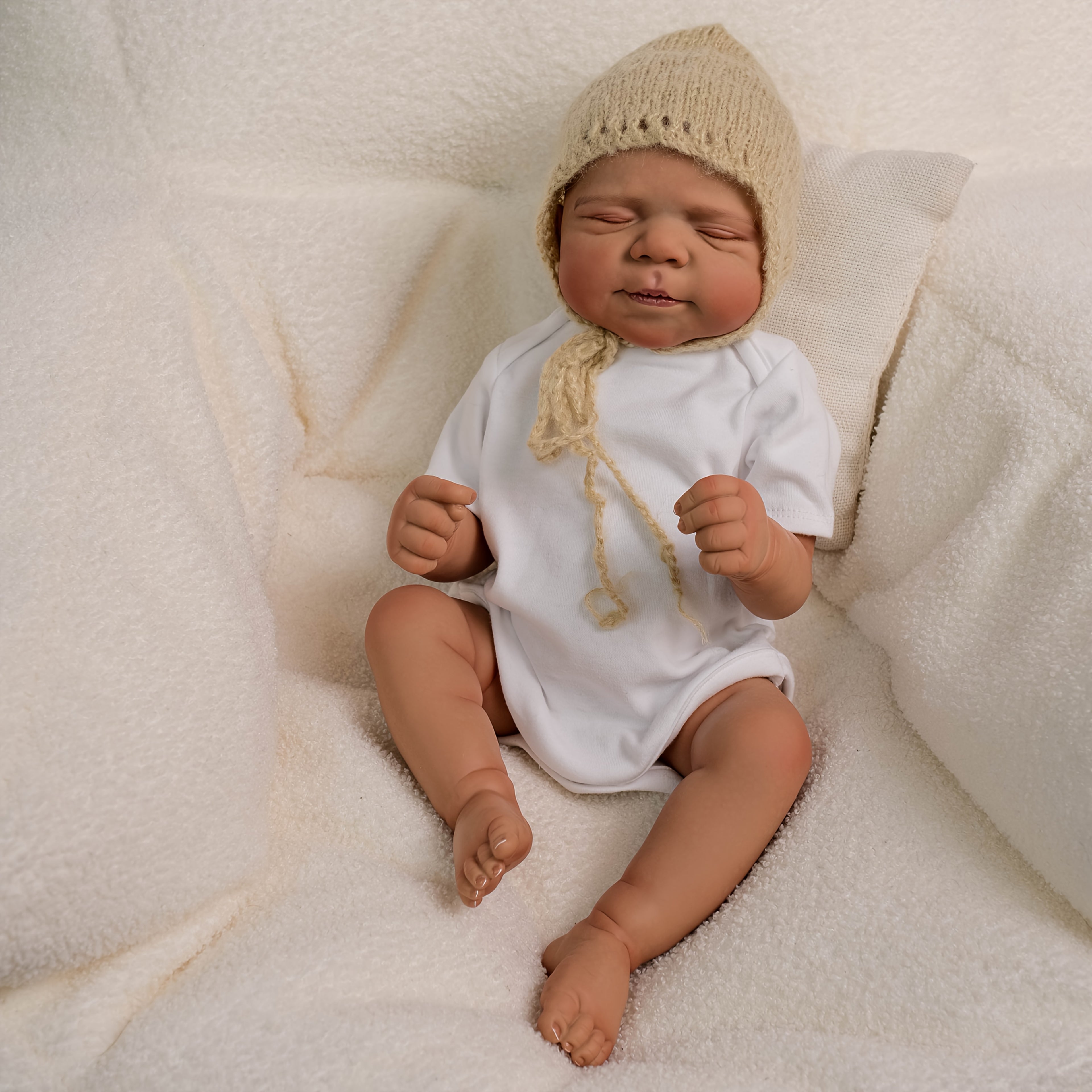 19 Inch Reborn Baby Doll- Soft Full Vinyl Body, Lifelike Newborn Sleeping Doll Dark Brown Girl, Rooted Hair, Lovely Kids Toy Gift, Realistic Alive Doll For Birthday/ Thanksgiving Day/ Christmas Gifts