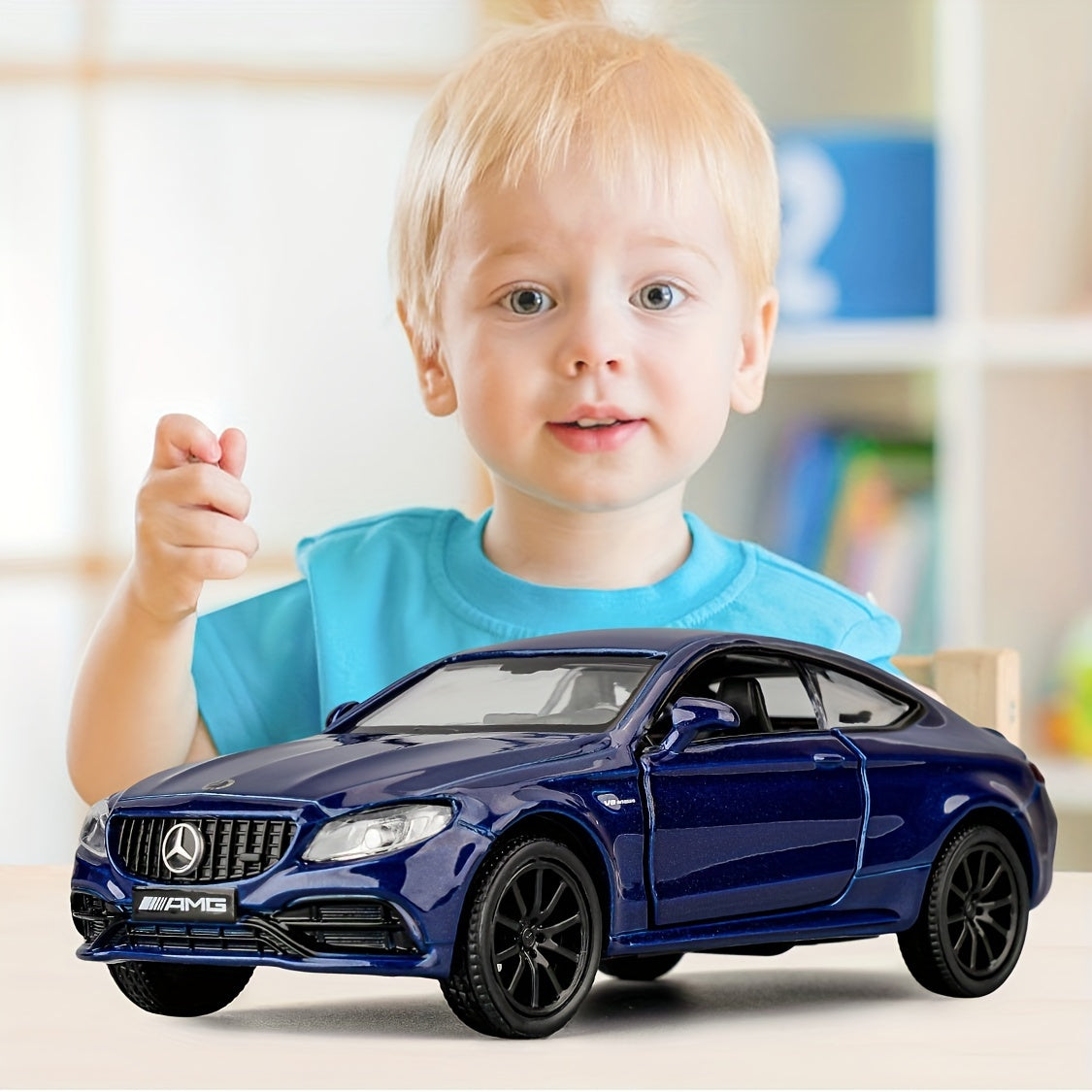 RMZCITY 1:36 Benz C63 S AMG Car Model, Diecast Pull Back Model Toy Car, Doors Open, Collection Kids Toy For Aged 3 And Up, Gift Blue