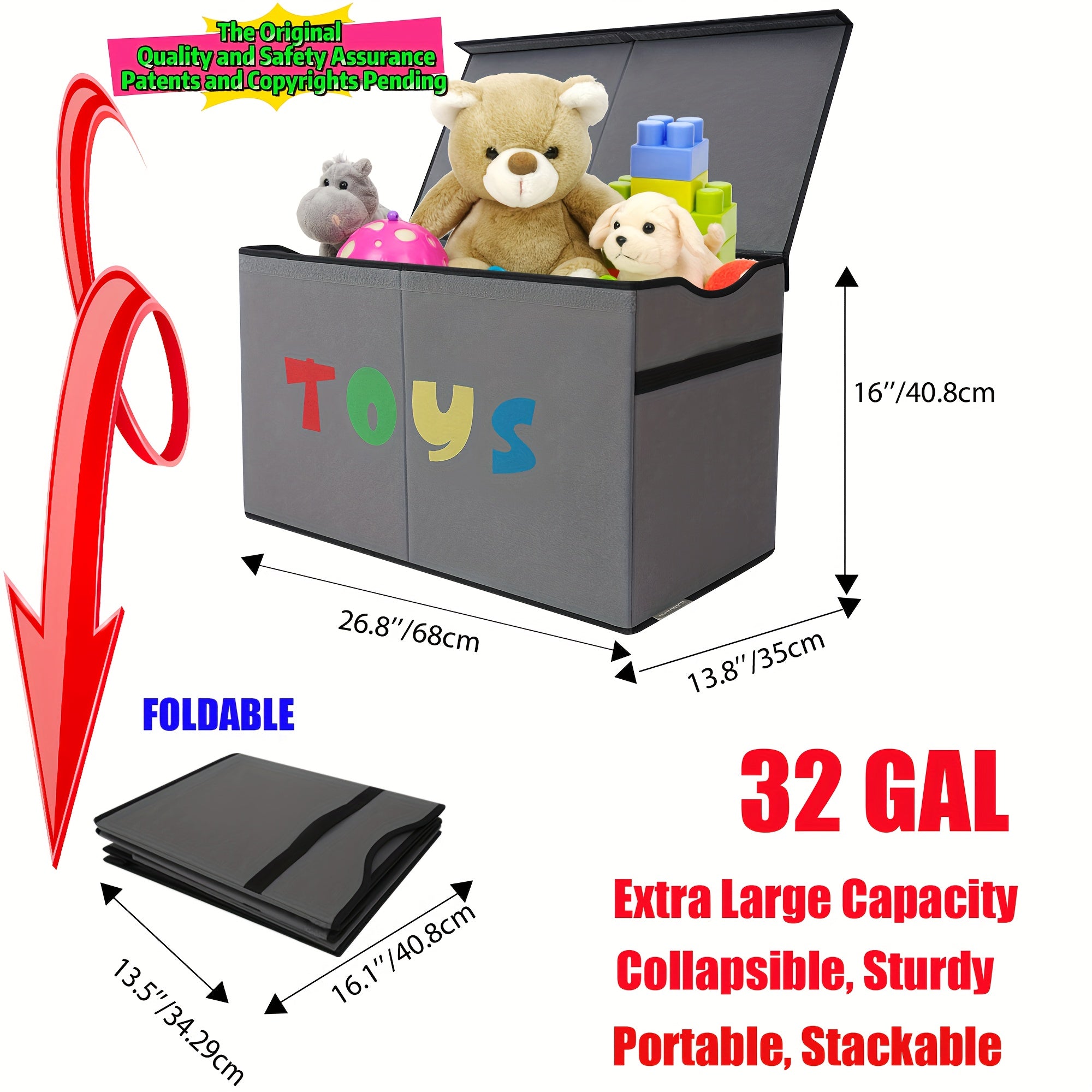 31.7gal Extra Large Toy Box (Patents and Copyrights Pending), Collapsible Sturdy Kids Toy Chest for Boys, Girls, Kids, Toy Storage Organizer Toddler Storage Bins with Lids, Toy Box Baskets for Living Room, Bedroom, Nursery Sh