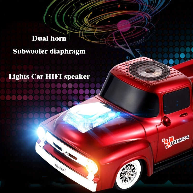 WSTER Vintage Pickup Truck Car Speaker - Portable Wireless 2.0 Channel Surround Sound with Dual Speakers, USB/TF Card/FM Radio, Sliding Wheels & Built-in Subwoofer for Outdoor Music, Tabletop Use, Car Stereo, Playful Design,