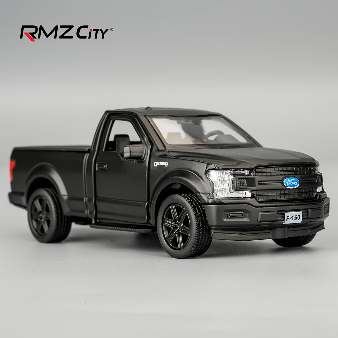 RMZCITY 1:36 Ford F150 Pickup Truck Toy Car, Diecast Zinc Alloy Pull Back Model Car, Doors Open, Collection Kids Toy For Aged 3 And Up, Gift Black