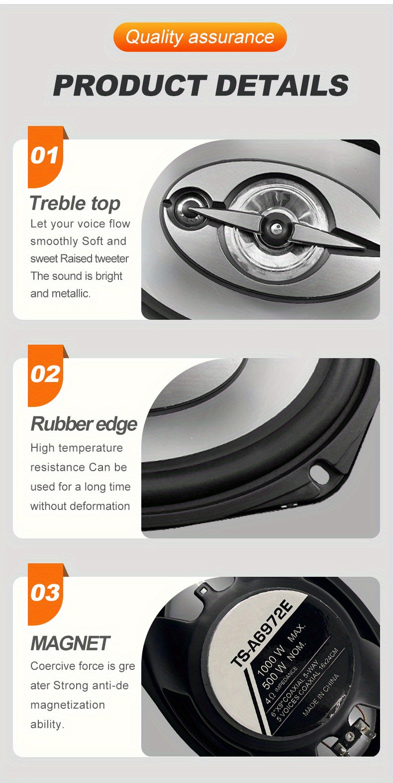 [2Pcs] 6×9 Inch Coaxial Speaker, 5-Way Speaker, 1000W Max Power, mid-tweeter, Car Door Horn Subwoofer Speaker, Dust Cover And Audio Cable Included