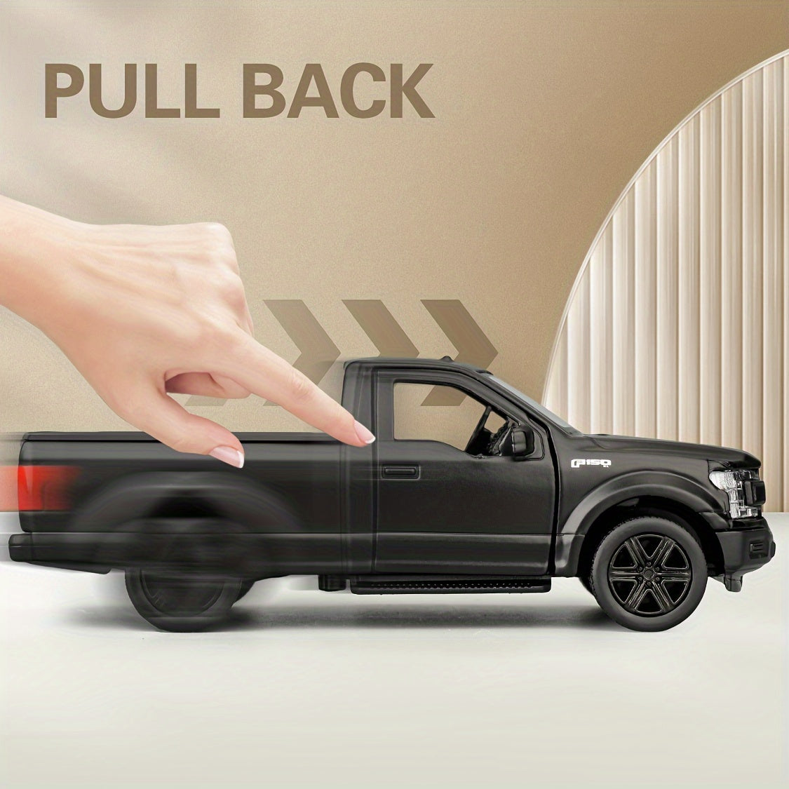 RMZCITY 1:36 Ford F150 Pickup Truck Toy Car, Diecast Zinc Alloy Pull Back Model Car, Doors Open, Collection Kids Toy For Aged 3 And Up, Gift Black