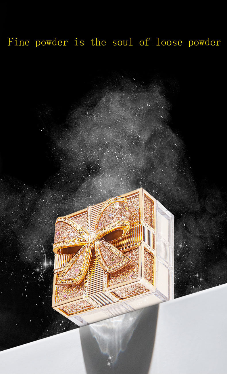 Elegant Bowknot Air Powder - Lightweight, Long-Lasting Oil Control &amp; Waterproof Setting Powder for All Skin Tones, Ivory White &amp; Cool Beige, Matte Finish with Glittery Golden Bow Design