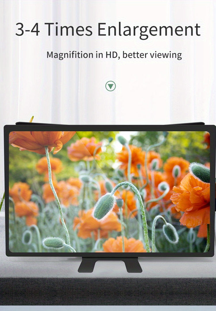 Triple-Sided Cinema Experience - 12-inch Foldable Phone Screen Magnifier with Optical Acrylic Lens - Instant HD Boost, Portable Mini Theater for TV-Like Viewing, 3-4x Magnification Desktop Stand