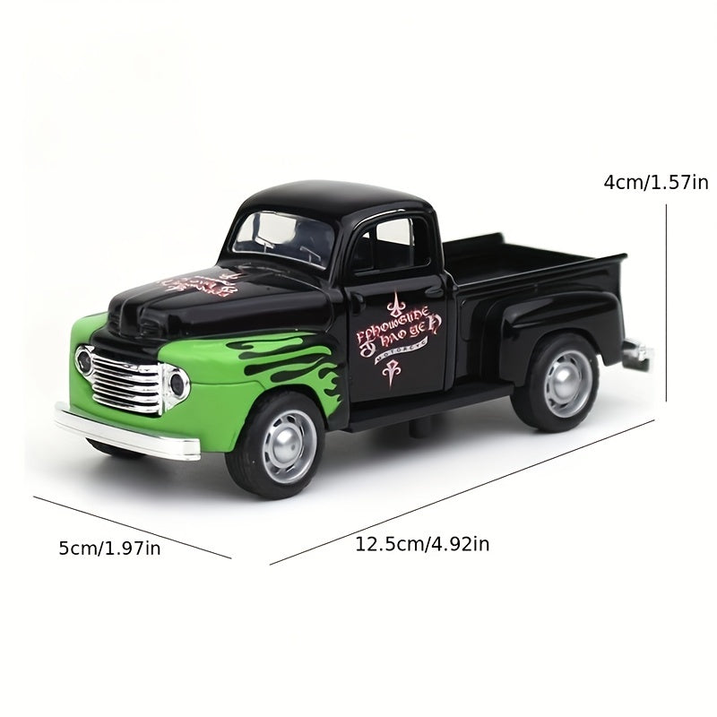 Simulation 1: 32 Alloy Graffiti Pickup Car Model Children's Toy Car Decoration Return Car Model Double Door Openable Die Casting Toy Metal Car Gift Christmas, Halloween Gift