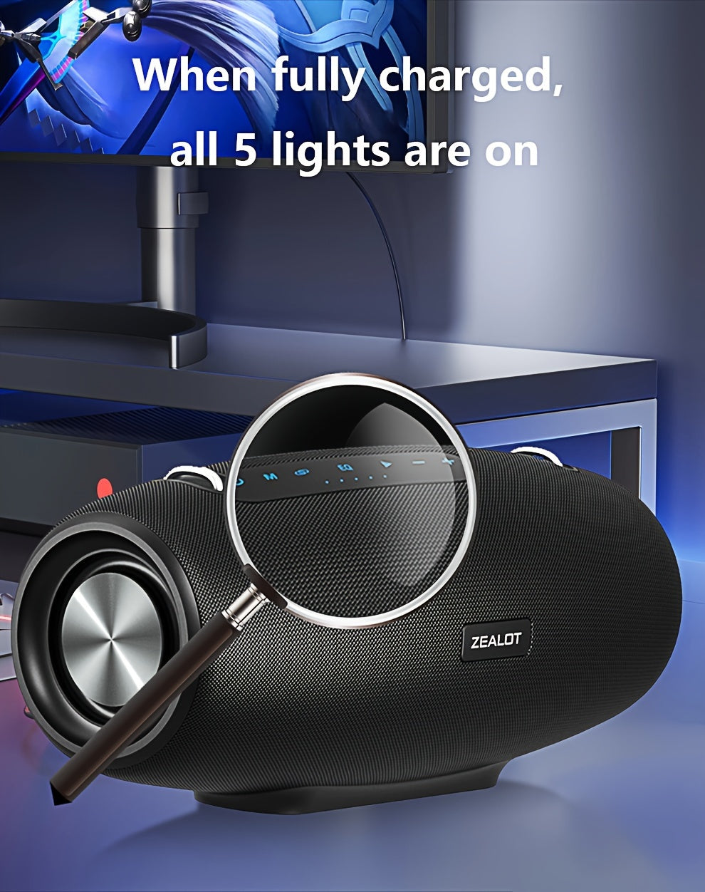 ZEALOT S67 60W Wireless Speakers, Outdoor Portable Subwoofer Speaker, Wireless Speaker, Dual Pairing, Long Battery Life, 40 Hours Playtime Loud Stereo, Booming Bass, Shoulder strap, Charging Cable And Aux Cable, Connect with