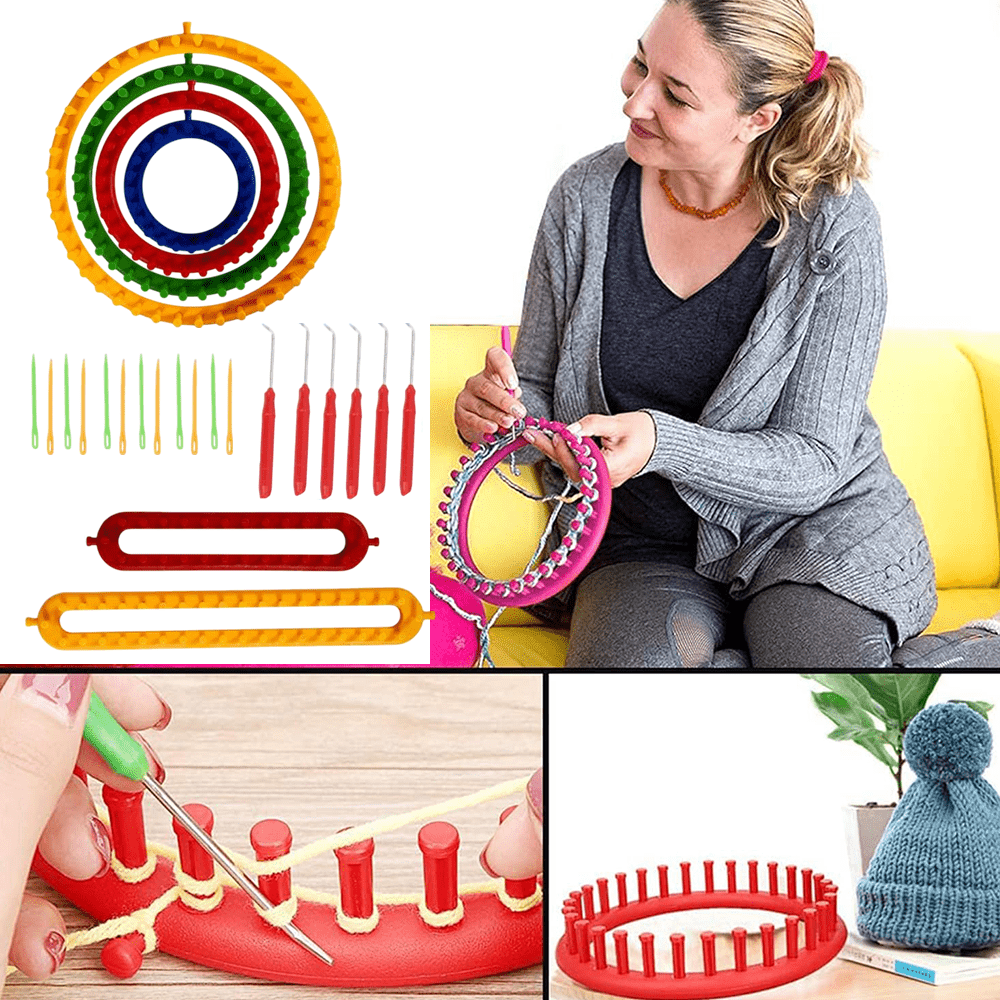 6pcs DIY Hand-made Sewing Knitting Tool Set Color Mixing Geometric Knitting Tool Set Hand-made DIY Scarf Knitting Portable Tools DIY Homemade Yarn Knitting Tool Set Suitable for Scarves and Hats Holiday Gifts Easy To Operate