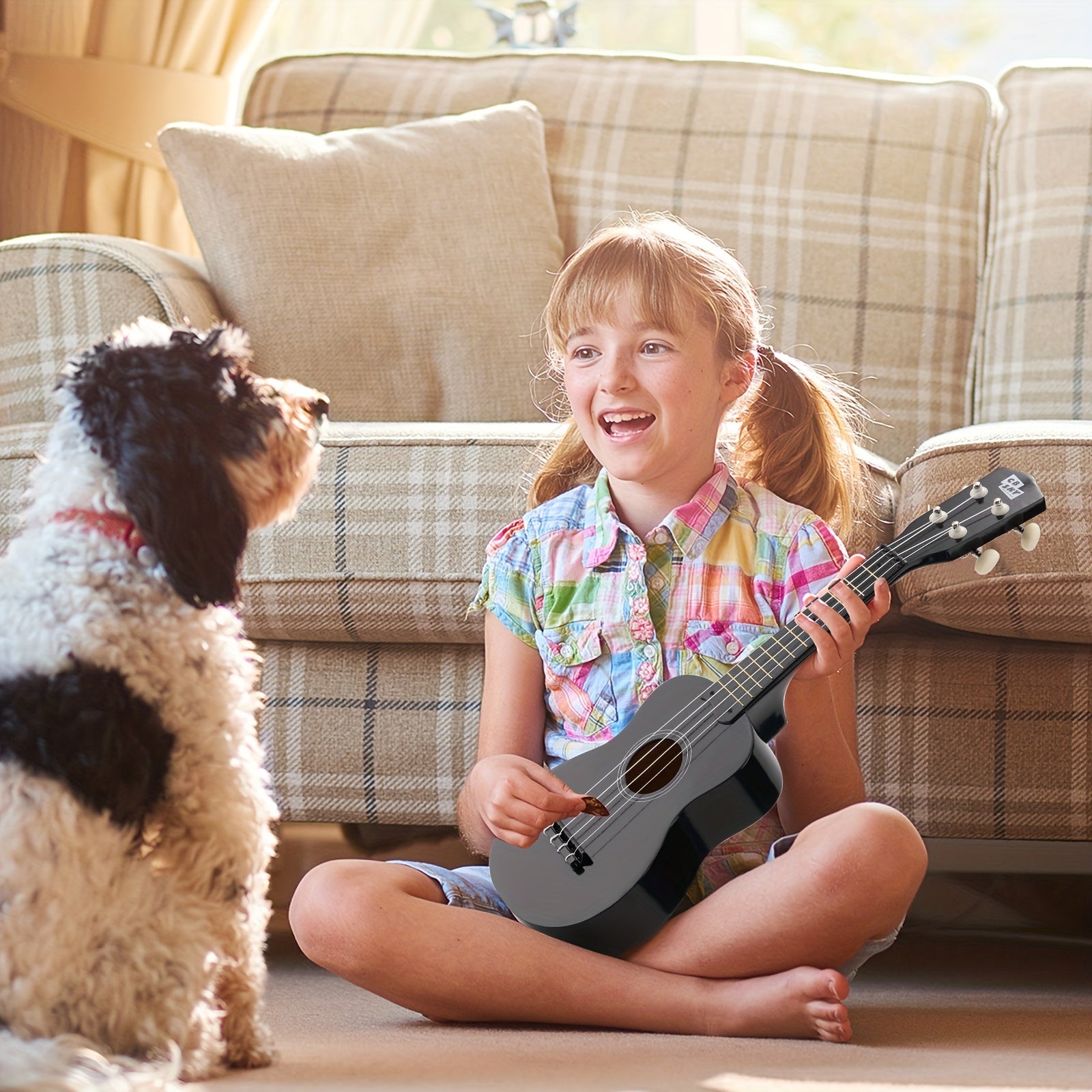 21 Inch 4-String Kids Toy Guitar, Cute Rhyme Developmental Musical Instrument Educational Toy for Toddlers