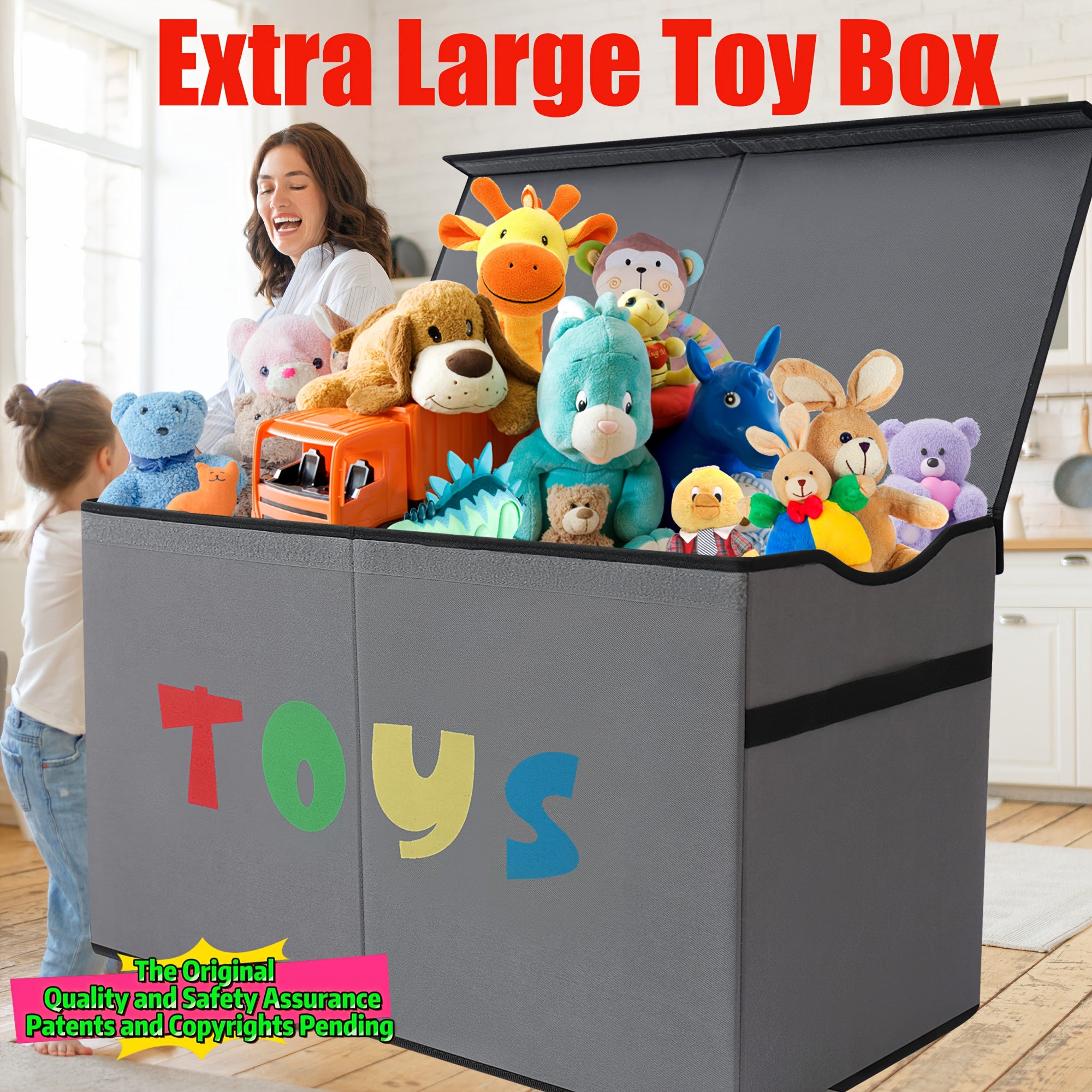31.7gal Extra Large Toy Box (Patents and Copyrights Pending), Collapsible Sturdy Kids Toy Chest for Boys, Girls, Kids, Toy Storage Organizer Toddler Storage Bins with Lids, Toy Box Baskets for Living Room, Bedroom, Nursery Sh