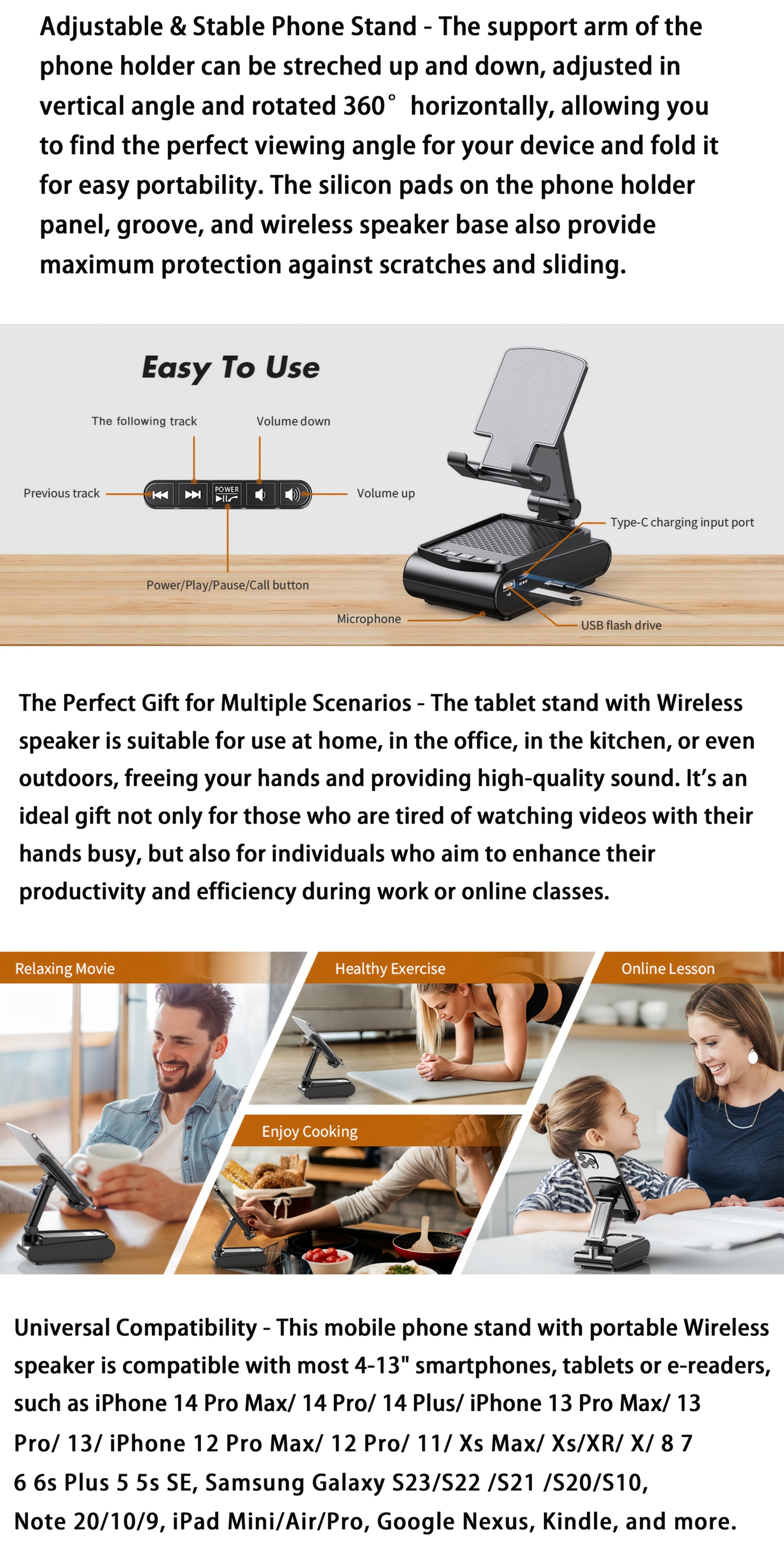 Cell Phone Stand With Wireless Speaker And Non-slip Base, Suitable For Indoor And Outdoor And Desktop, Dad's Gifts, Gifts For Family And Friends, Portable Mobile Phone Stand Speaker For Party Camping