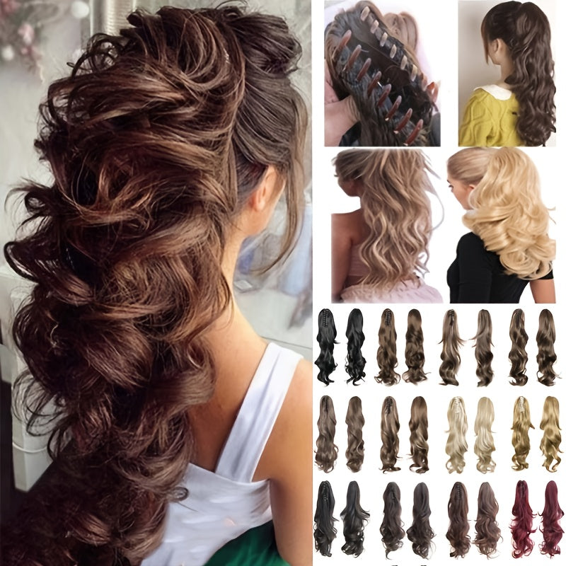 Claw Clip In Body Wave Hair Extensions Long Curly Wavy Ponytail Hair Extensions Synthetic Hair Pieces for Women Girls, Quick Hairstyle, Clip In Hair, Fashionable Wig, Loose Wave, Durable Clipins, High Quality Extensions, Wavy