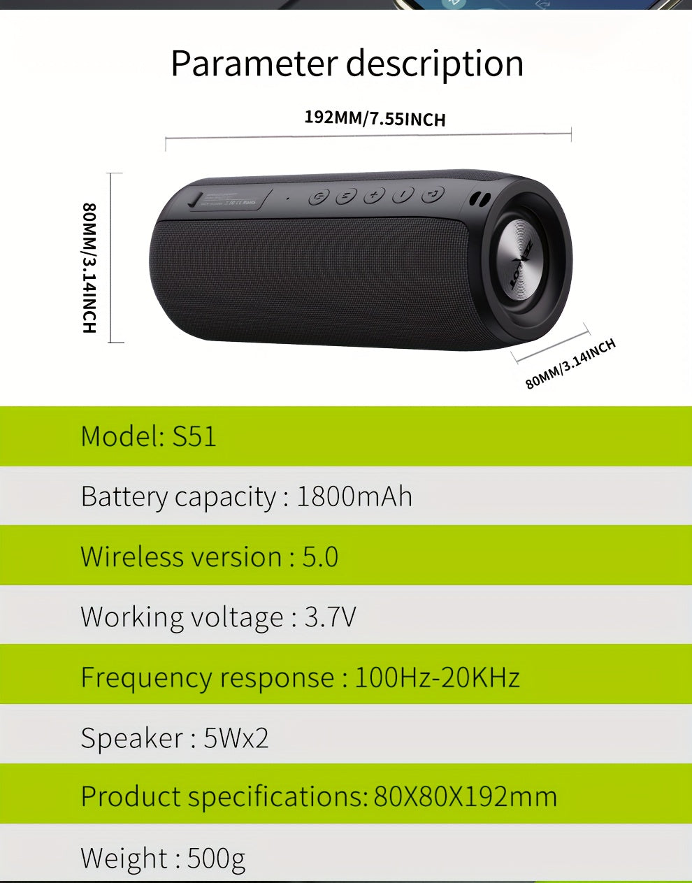 ZEALOT S51 20W Wireless Speakers, Portable Subwoofer Speaker, Wireless Speaker, Dual Pairing, 1800mAh Battery, 10 Hours Playtime Loud Stereo, Booming Bass, Charging Cable And Aux Cable, FM TF USB Plug-in Card Compatible, Conn