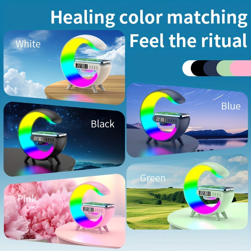 Multifunctional Big G Wireless Speaker with Atmosphere Light & Mobile Charging - Clock Feature for Night-time Use