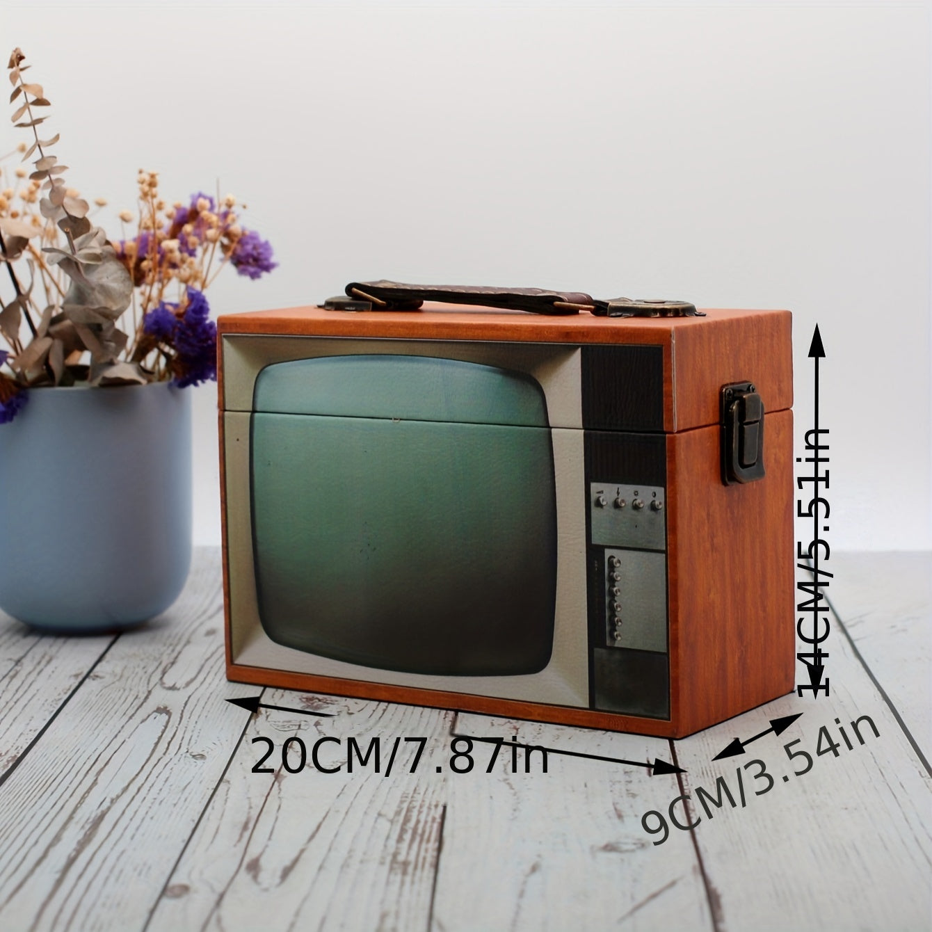 1pc Vintage TV Styling Storage Box - PU Leather Wood Decoration Box, Creative Storage Box, Jewelry Box, With Handle & Flip Lid - For Home Decor Enthusiasts - Perfect Gift for Housewarming & Birthday