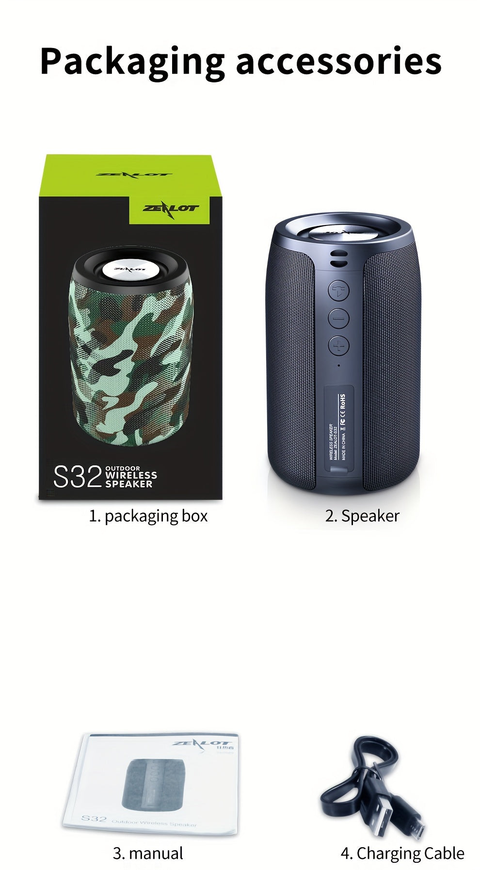 ZEALOT S32 5W Wireless Speakers, Outdoor Portable Subwoofer Speaker, Wireless Speaker, Dual Pairing, 1800mAh Battery, 8 Hours Playtime Loud Stereo, Booming Bass. Charging Cable TF USB Plug-in Card Compatible