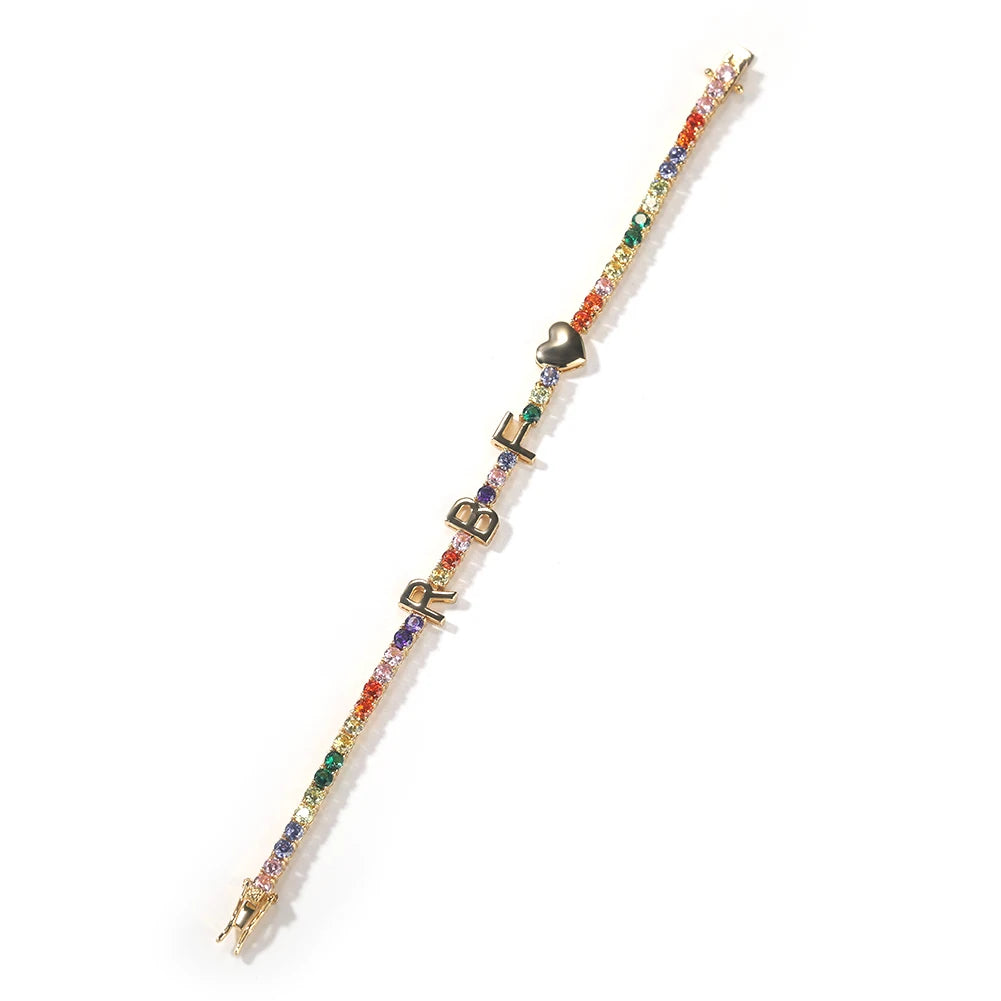 THE BLING KING Custom Name Bracelet For Women CZ 3mm Tennis Chain Iced Out Cubic Zircon 18K Gold Plated DIY Letters Jewelry Gift