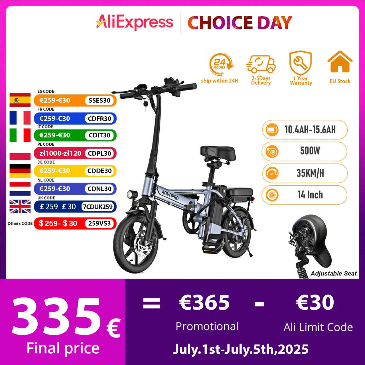 JUICEASE E14/E14 Pro Adult Electric Scooter 35KM/H 14 Inch Tire Escooter 500W Powerful Motor Electric Scooter with Free Seat