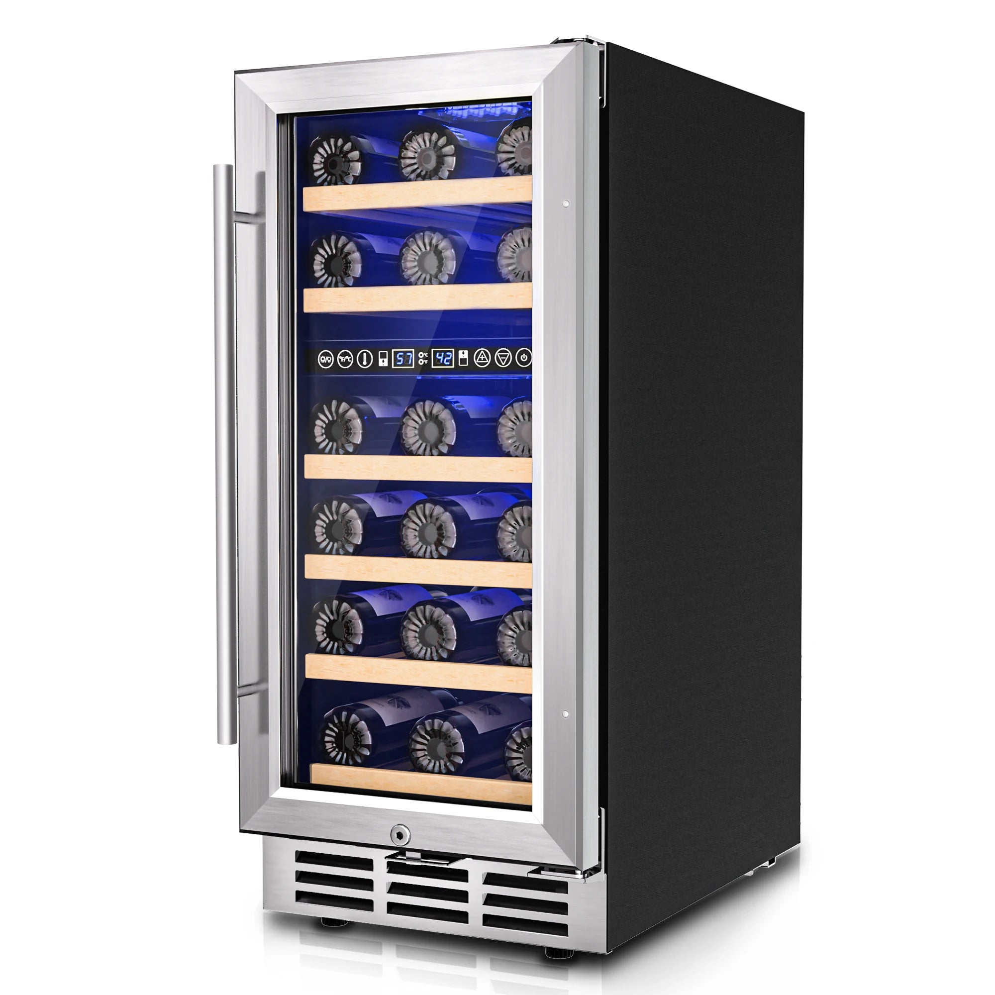 SIMZLIFE 15 Inch Wine Fridge Dual Zone Wine Cooler with Digital Temperature Control with Double Layer Glass Door 33 Bottles