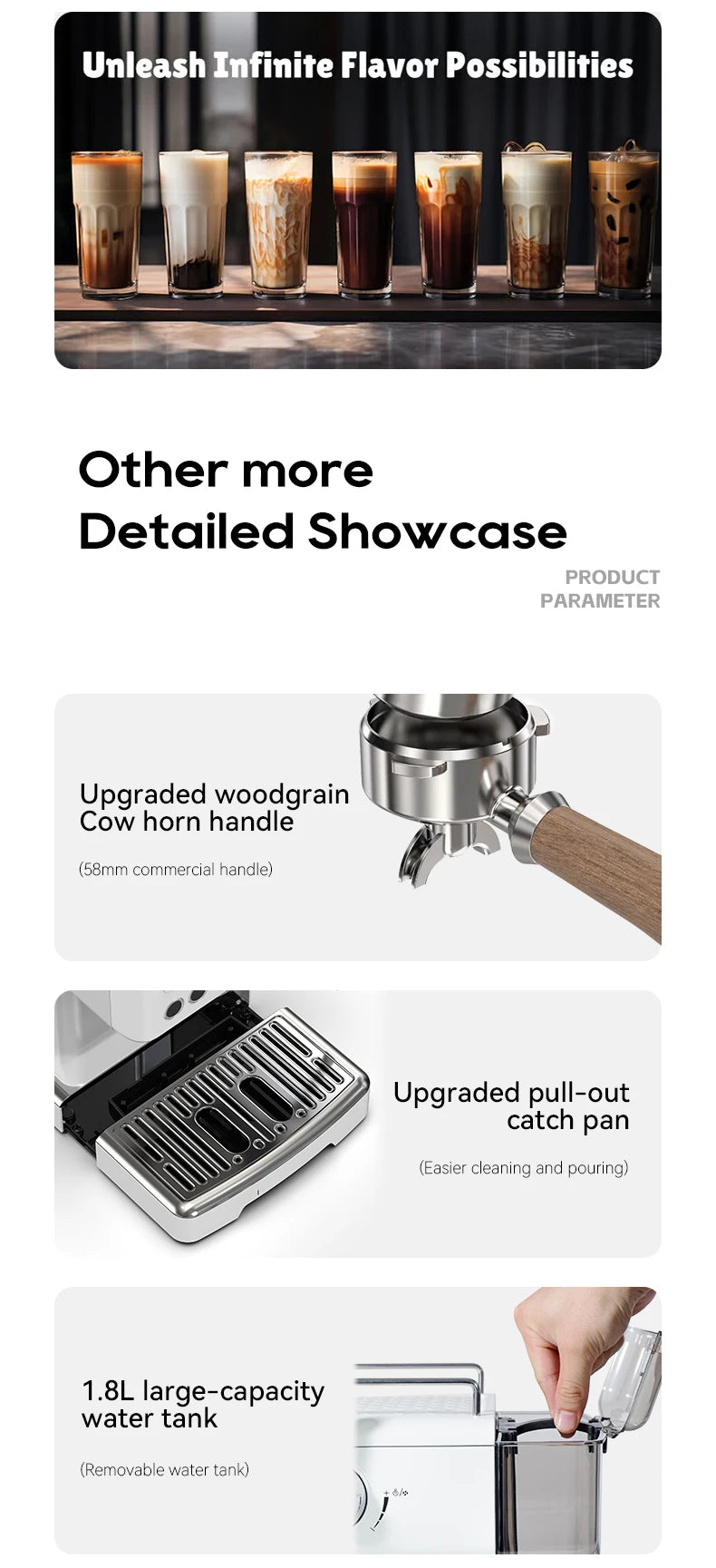 HiBREW H10plus Semi Automatic Espresso Coffee Machine DIY Function 20Bar Pressure Temperature Adjustable For Cappuccino & Latte