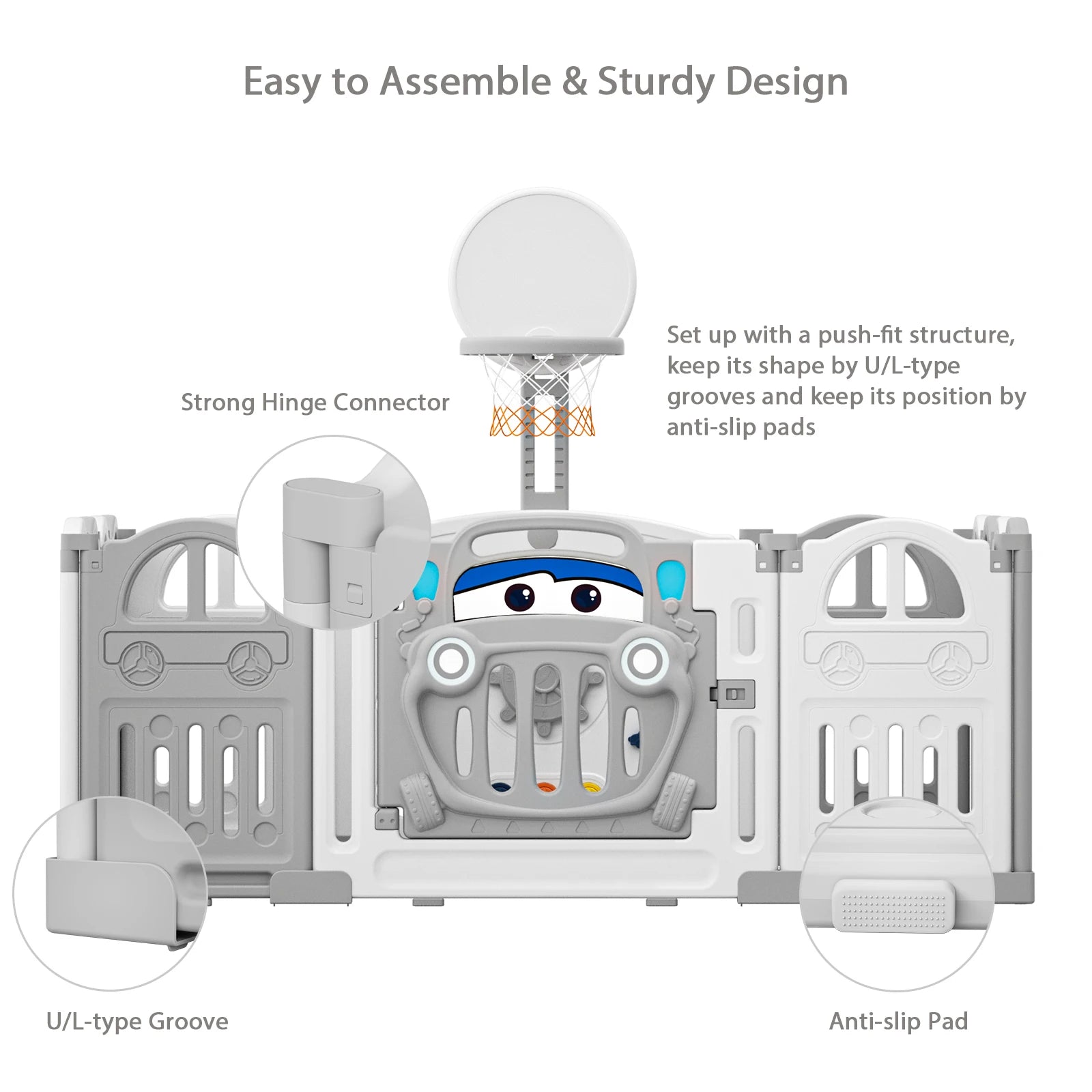 UBRAVOO Foldable Baby Playpen with Basketball Hoop & 50Pcs Coloured Pit Balls,  Toddler and Baby Play pen  fence, 14-Panel