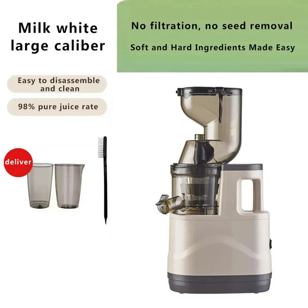 GECOFEER Large Caliber Slow Masticating Juicer Cold Press Juicer Feed Chute Fit Whole Fruits Vegetables High Juice Yield