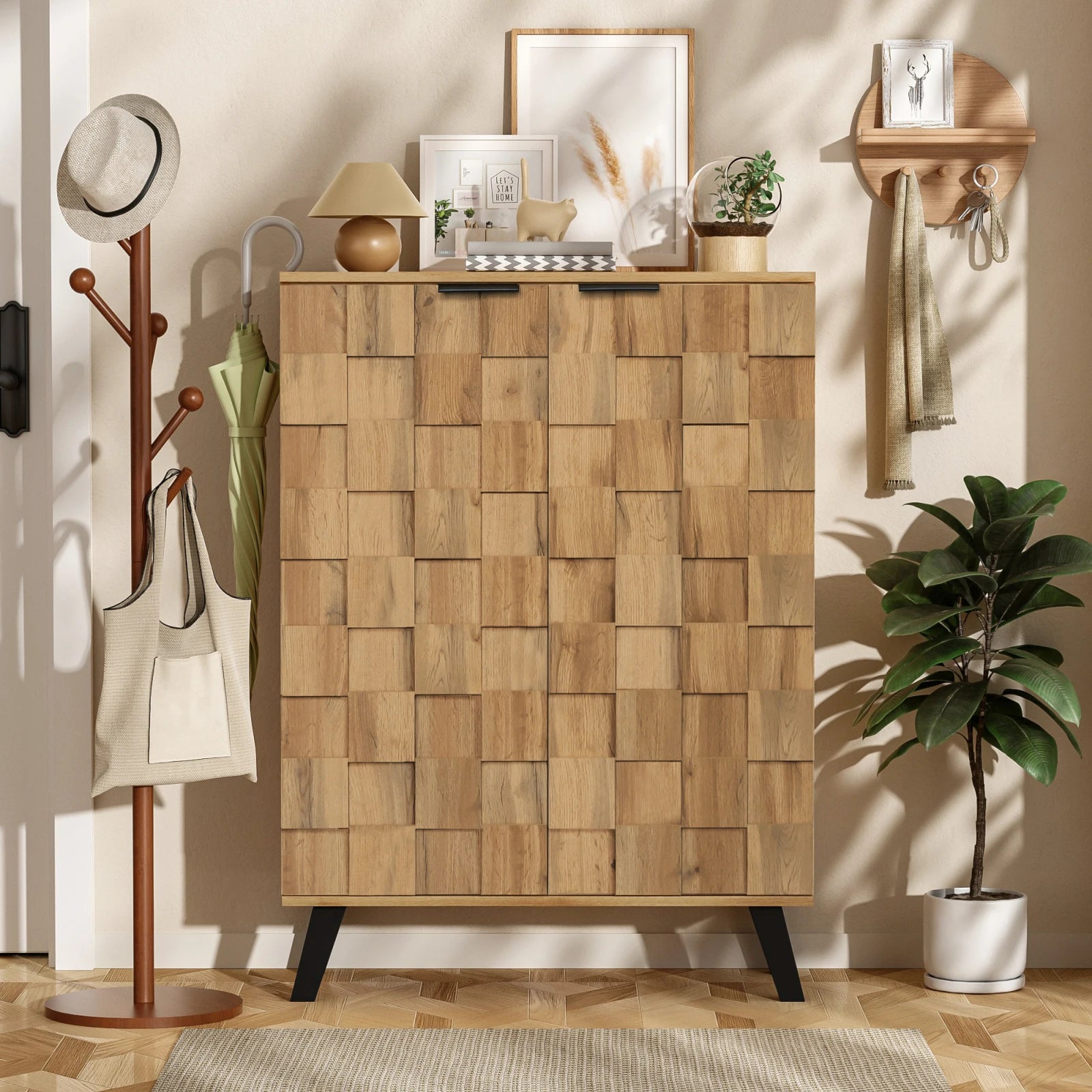 Rosahqnda Armoire à chaussures moderne à 5 compartiments Design pratique pour le salon, la chambre à coucher et la salle à manger Armoire TV moderne