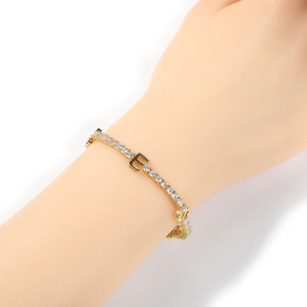 THE BLING KING Custom Name Bracelet For Women CZ 3mm Tennis Chain Iced Out Cubic Zircon 18K Gold Plated DIY Letters Jewelry Gift
