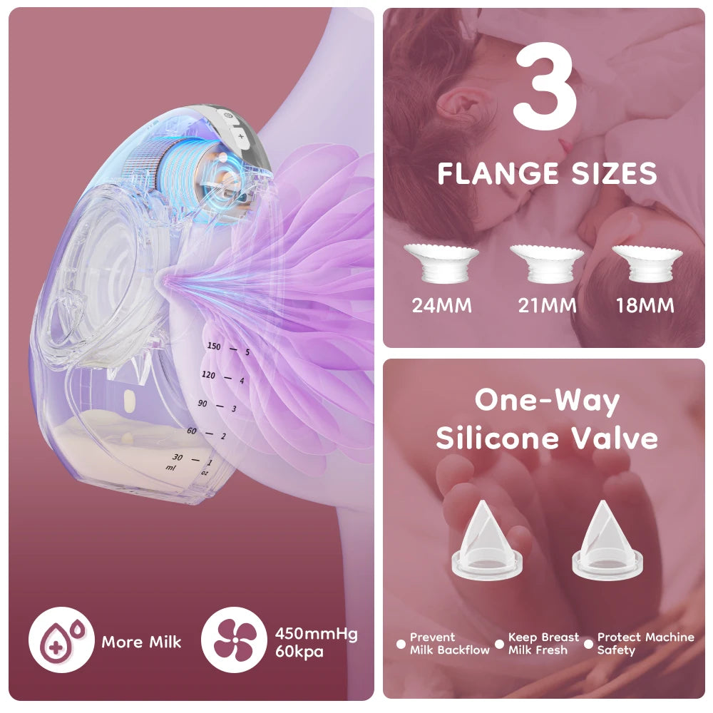MAMIJOY 2PCS Ultra-thin Wearable Electric Breast Pump Ultra-light Low Noise 3Modes 12 Suction Levels With 18/21/24mm Flange EB51