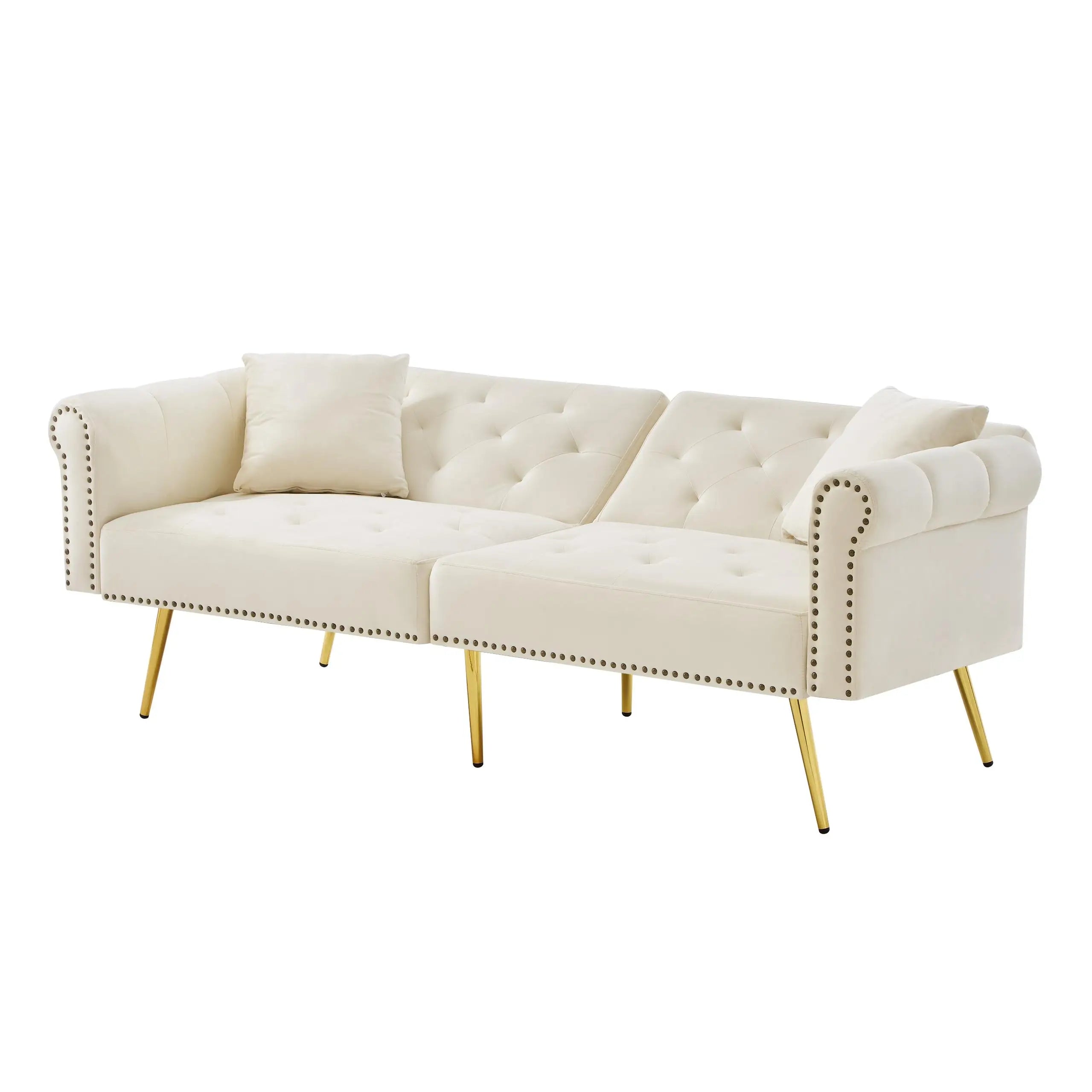Modernes 2-Sitzer-Schlafsofa MIT Samtbezug, 3-stufiger Rückenlehne, vergoldeten Metallfüßen et Schlaffunktion