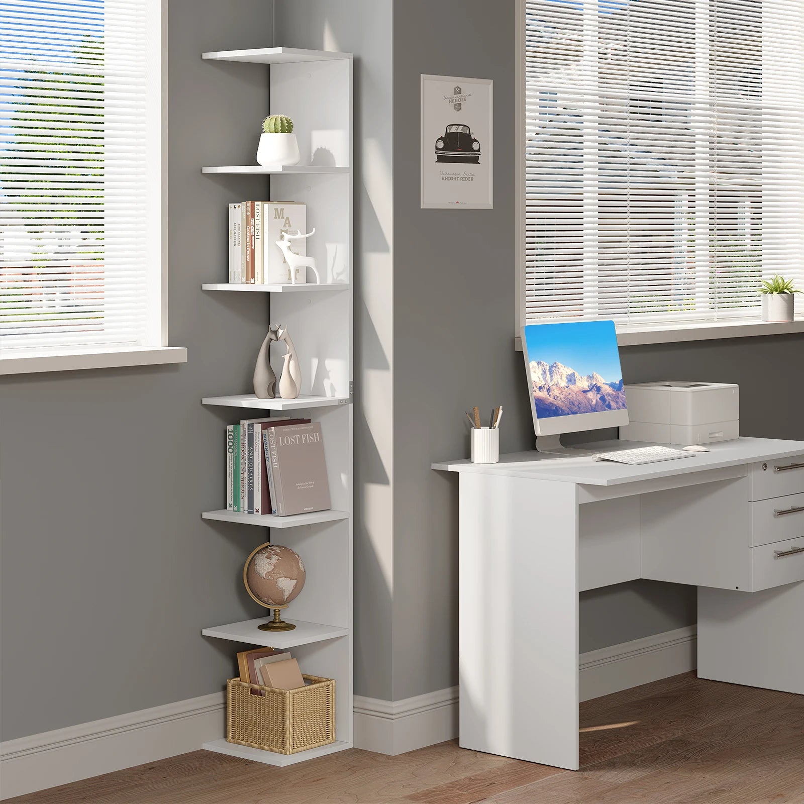 Unité d'étagère murale de salon, rangement autoportant à 7 niveaux, décor de bibliothèques pour chambre à coucher, cuisine, balcon