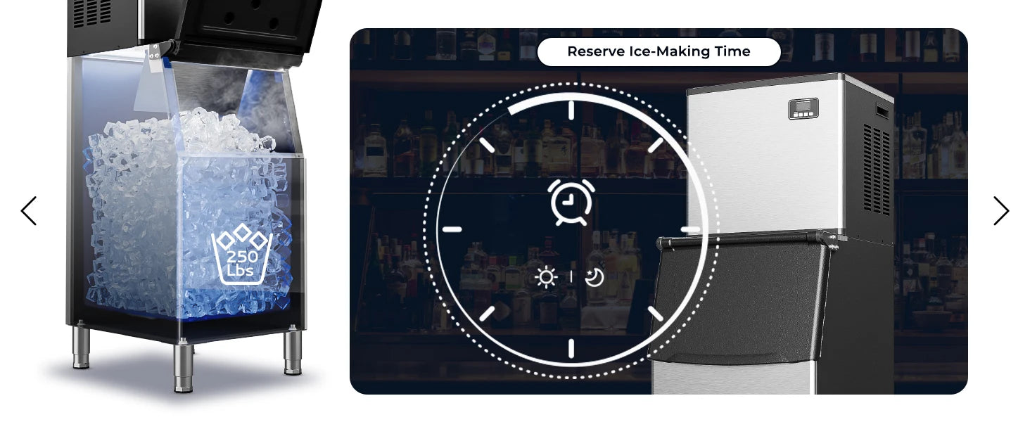 Commercial Ice Maker Machine 400Lbs/24H SECOP Compressor Ice Machine 250Lbs Ice Storage Stainless Steel Ice Maker for Bar Cafe