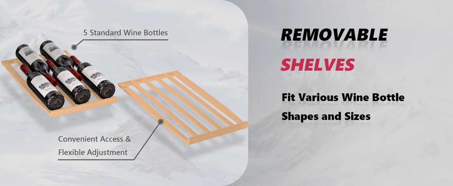 SIMZLIFE 15 Inch Wine Fridge Dual Zone Wine Cooler with Digital Temperature Control with Double Layer Glass Door 33 Bottles