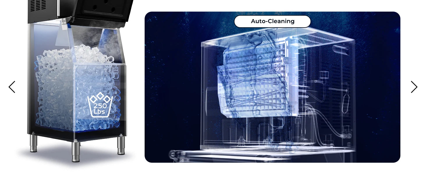 Commercial Ice Maker Machine 400Lbs/24H SECOP Compressor Ice Machine 250Lbs Ice Storage Stainless Steel Ice Maker for Bar Cafe