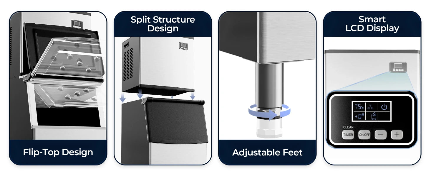 Commercial Ice Maker Machine 400Lbs/24H SECOP Compressor Ice Machine 250Lbs Ice Storage Stainless Steel Ice Maker for Bar Cafe