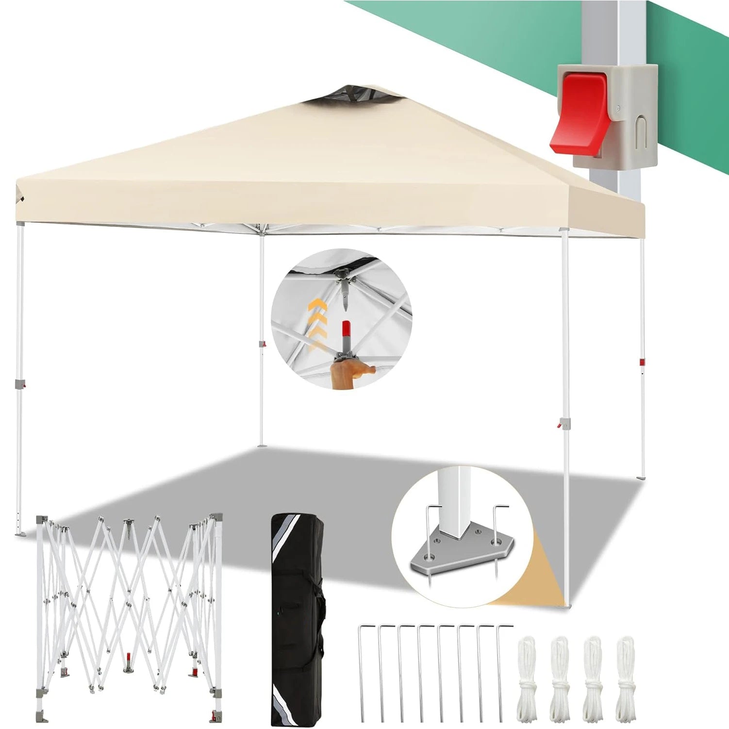 3x3m Gazebo Pop Up Canopy Tent Waterproof Foldable Gazebo Height Adjustable Party Tent For Beach Garden PartyCamping No Sidewall