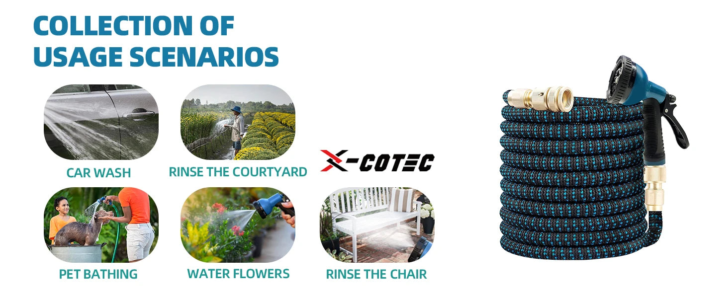 X-COTEC Extensible Garden Hose, Flexible Water Hose, 30m/100FT, Irrigation Tools, 10 Functional, for Garden