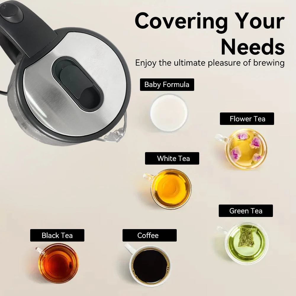 2L Electric Kettle Glass Fast Boil Blue LED household appliance With Stainless Steel Fast Boiling Portable Jug Auto Shut-off