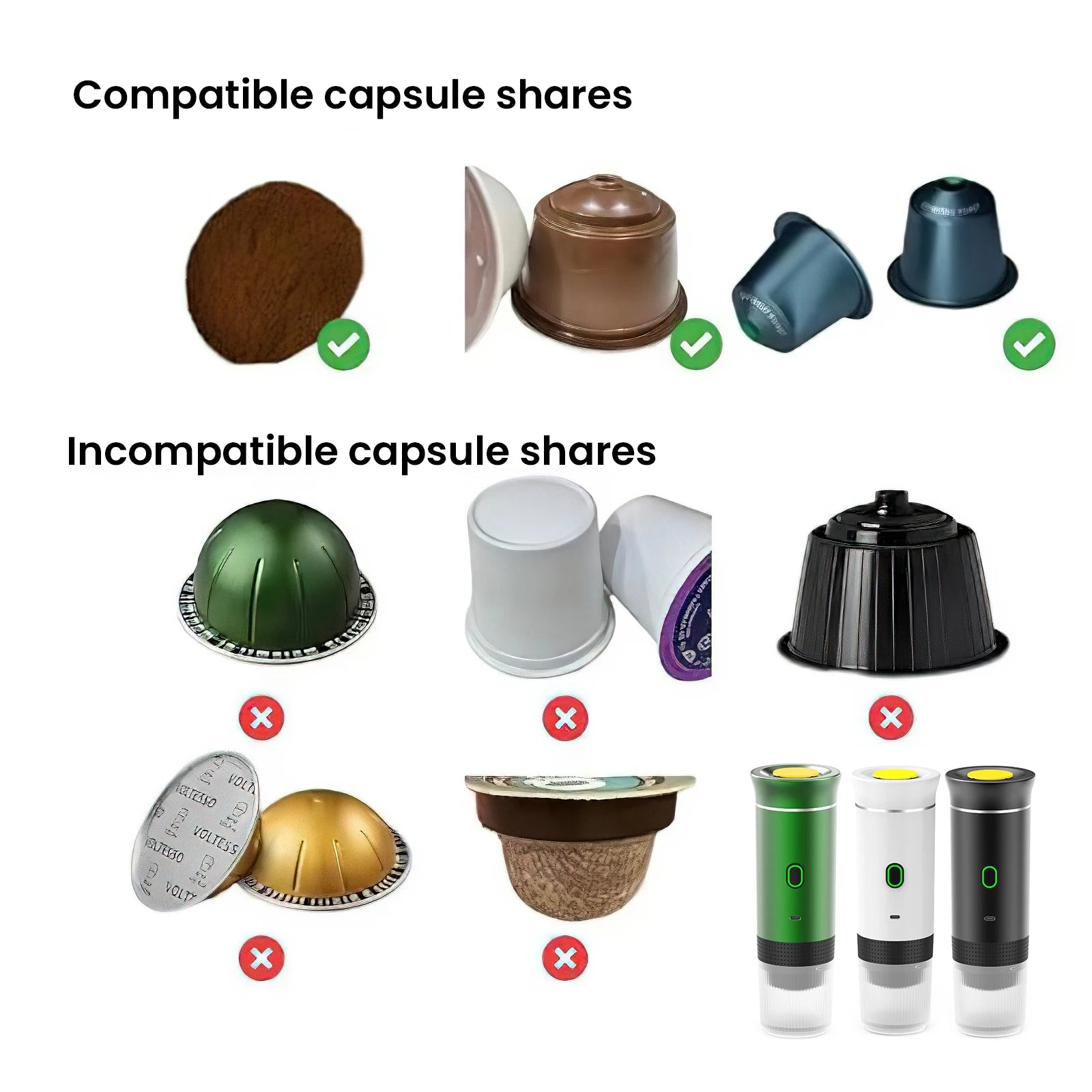 Portable Electric Capsule Coffee Maker Espresso Pot Cordless Heating Pump Press Coffee Maker Travel and Car 3 in 1 Coffee Pot