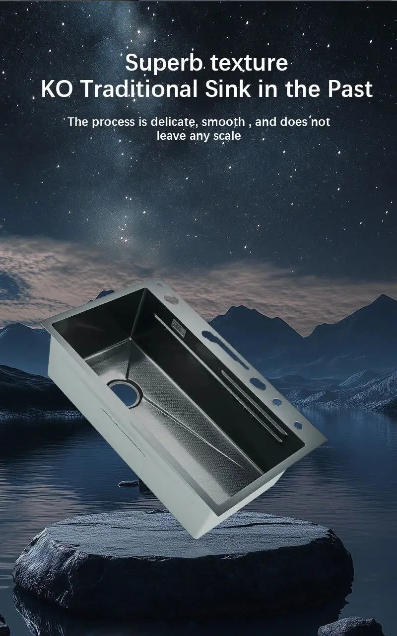 304 Stainless Steel Waterfall Kitchen Sink Large Single Slot Integrated Digital Display Faucet Set Soap Dispenser Cup Washer