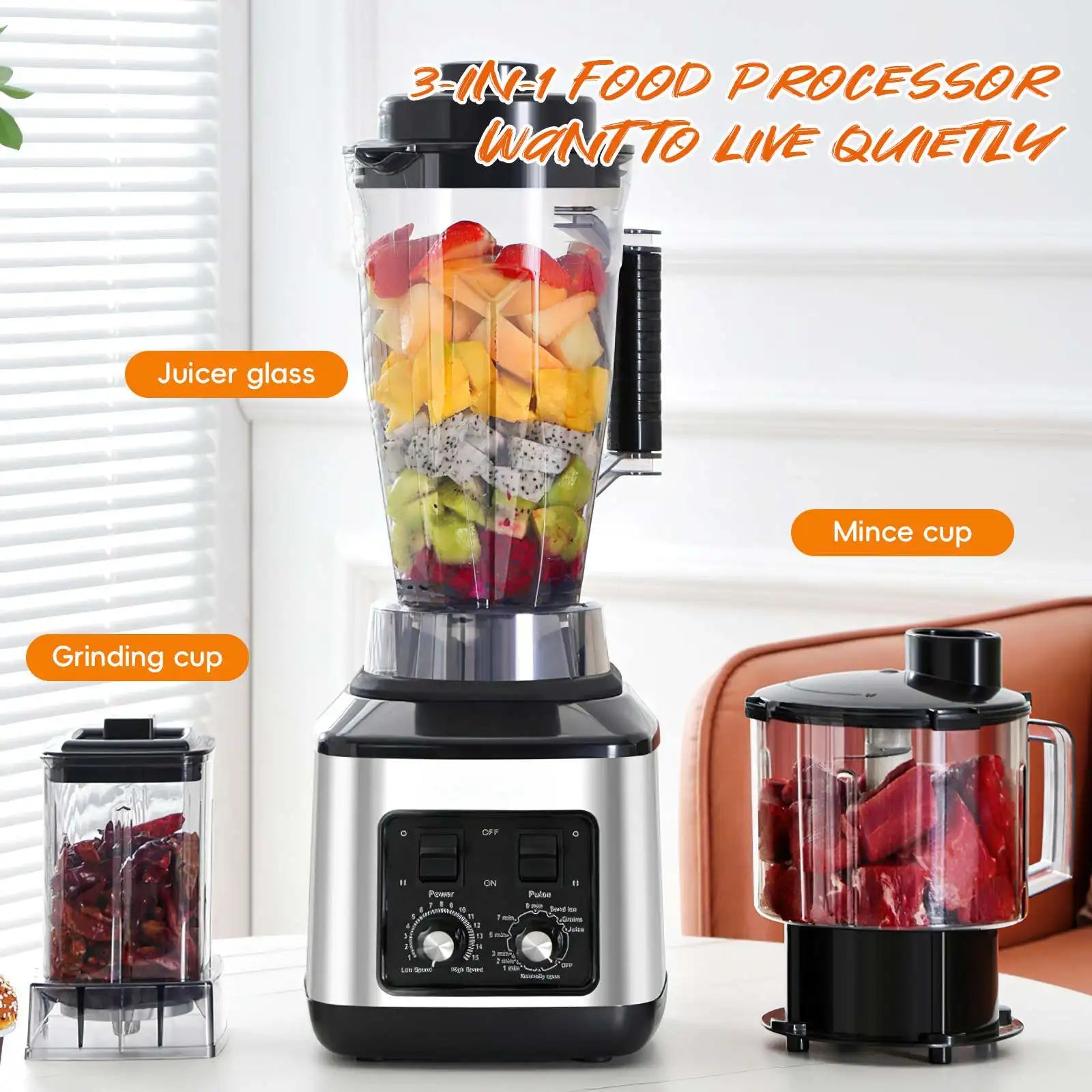 3 in1 9500W Heavy Duty Grade Blender Mixer Juicer High Power Food Processor Ice Smoothie Bar Fruit Blender