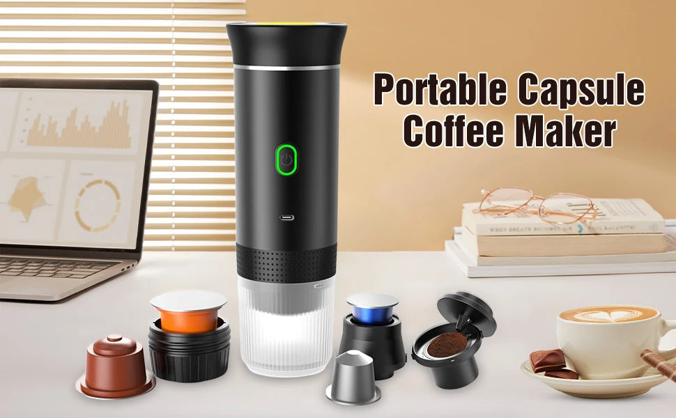 Portable Electric Capsule Coffee Maker Espresso Pot Cordless Heating Pump Press Coffee Maker Travel and Car 3 in 1 Coffee Pot