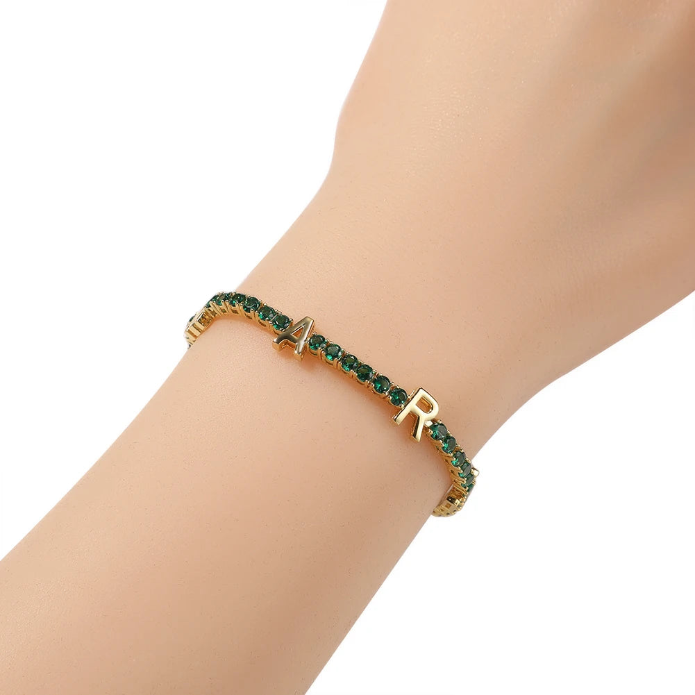 THE BLING KING Custom Name Bracelet For Women CZ 3mm Tennis Chain Iced Out Cubic Zircon 18K Gold Plated DIY Letters Jewelry Gift