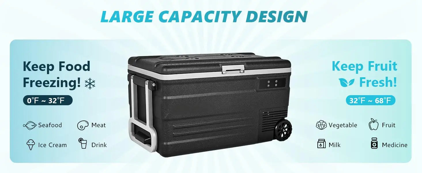 SIMZLIFE 80QT(75L)Car Refrigerator, Electric Cooler,12V/24V DC,110-240V AC,-4℉~68℉ Portable Freezer with Wheels,For Camping,RV