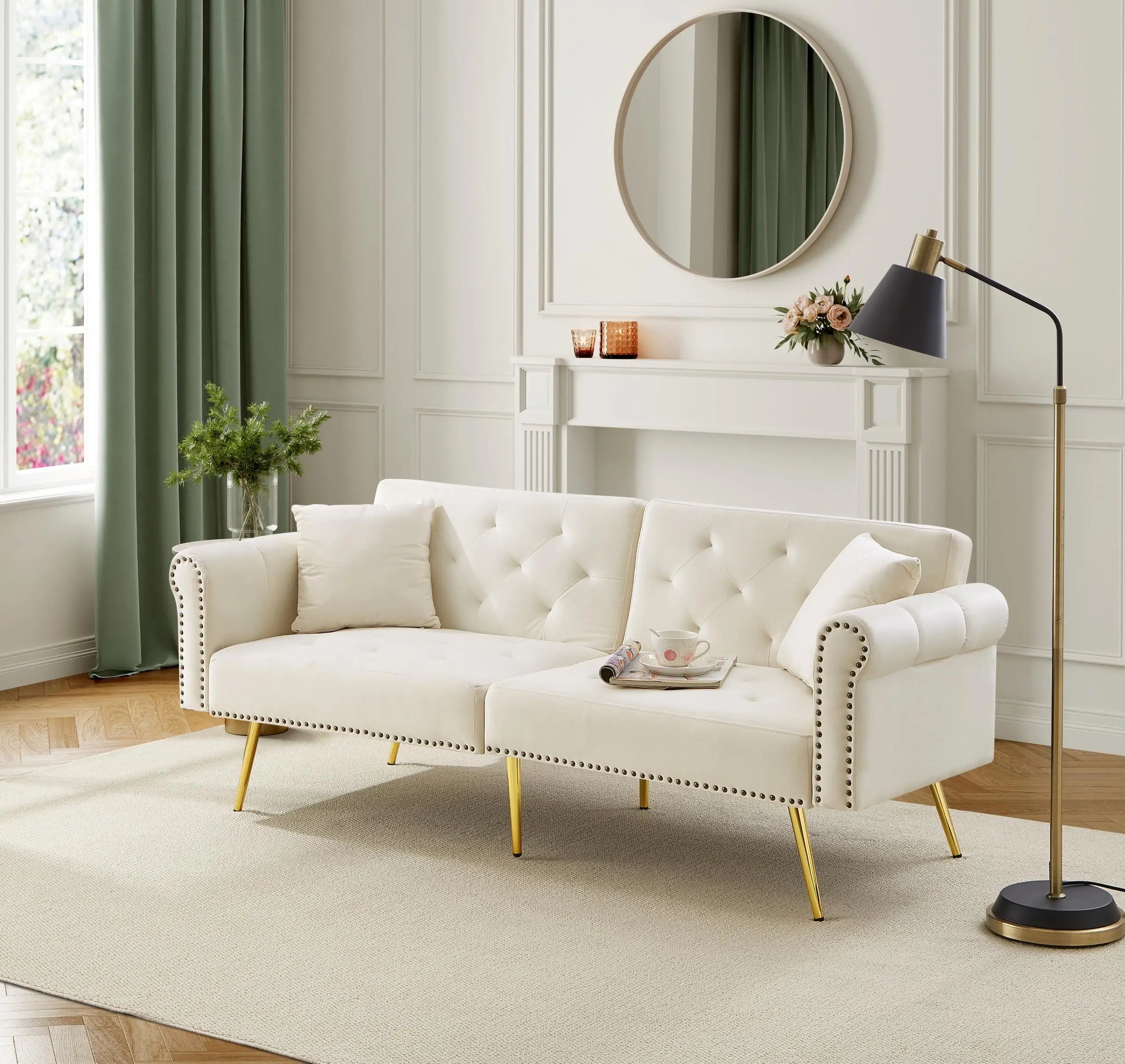 Modernes 2-Sitzer-Schlafsofa MIT Samtbezug, 3-stufiger Rückenlehne, vergoldeten Metallfüßen et Schlaffunktion