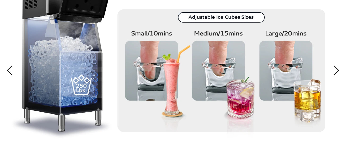 Commercial Ice Maker Machine 400Lbs/24H SECOP Compressor Ice Machine 250Lbs Ice Storage Stainless Steel Ice Maker for Bar Cafe