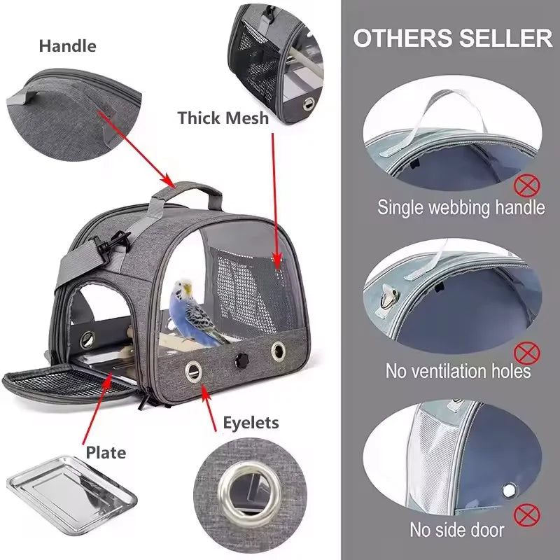 Portable Bird Travel Carrying Box Transport Bird Cage with Stainless Steel Tray Pet Multifunctional Parrot Bird Bag Outdoor