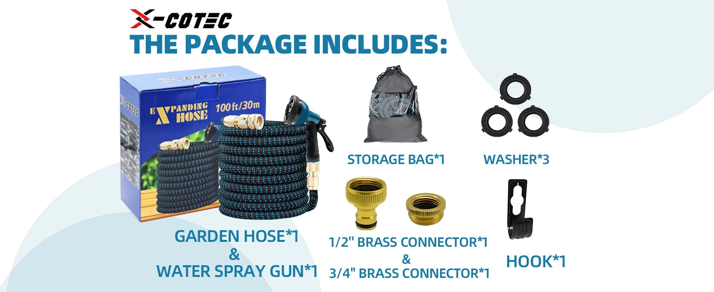 X-COTEC Extensible Garden Hose, Flexible Water Hose, 30m/100FT, Irrigation Tools, 10 Functional, for Garden